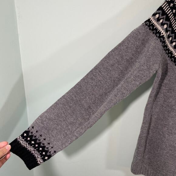 Kenar Women Black & Grey Lambswool Blend Bejeweled Fair Isle Sweater Size L NWT - Picture 7 of 10